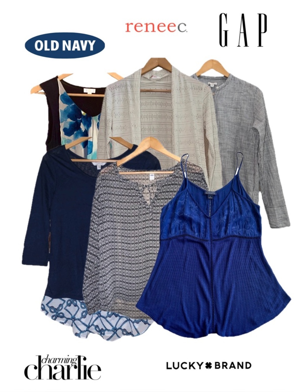 6-pc Lucky Brand Gap Old Navy Charming Charlie Renee C Bundle Top Blue Women’s S